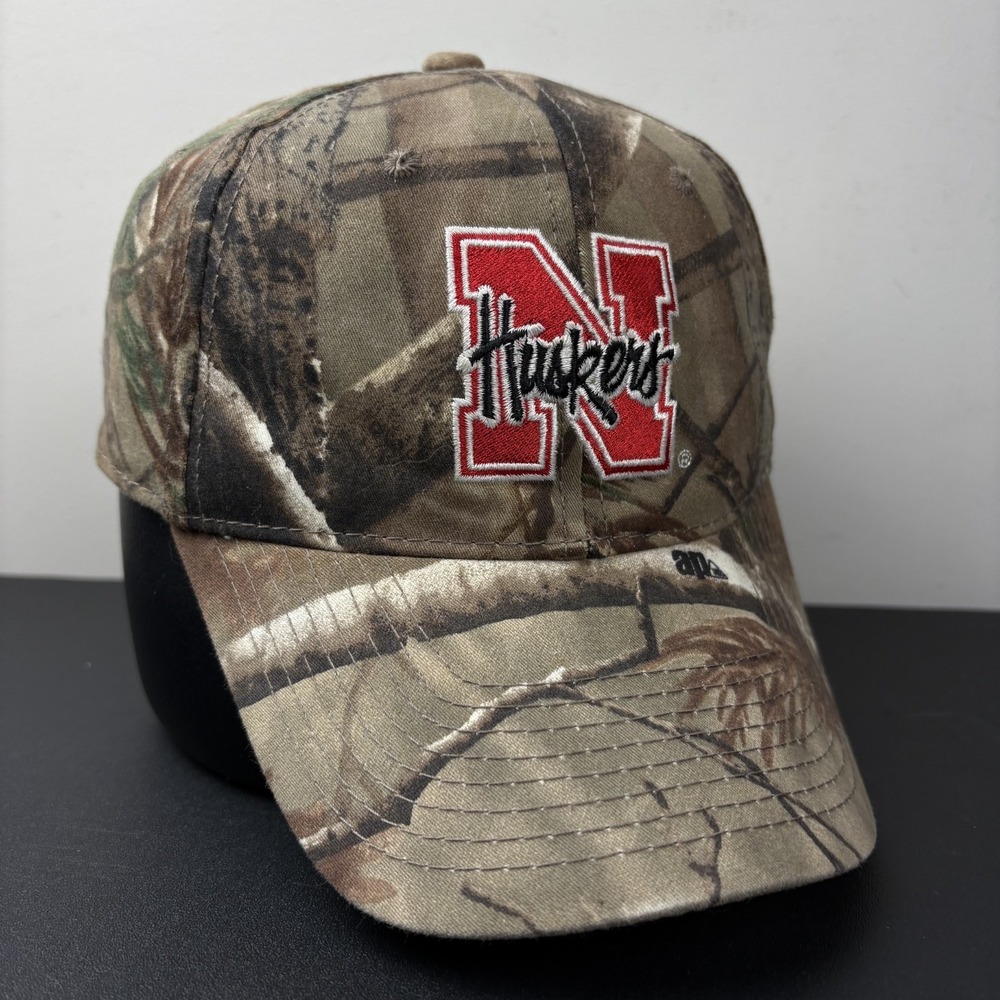 Vintage Nebraska Cornhuskers RealTree Camo Strapback Hat Cap Huskers Embroidered